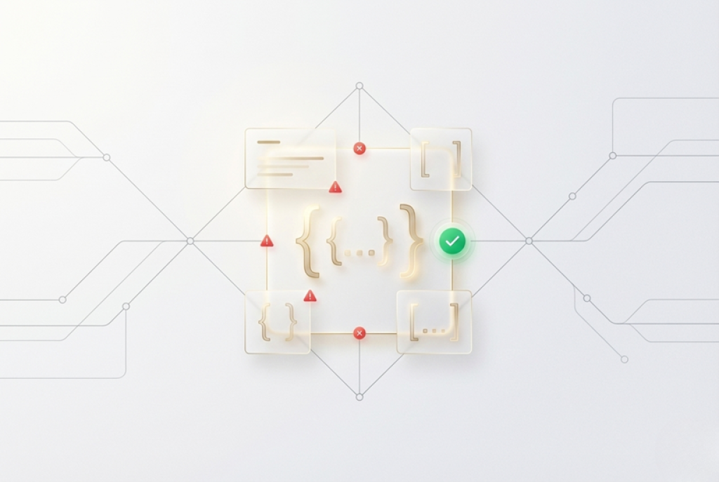Abstrakte Schema.org Structured-Data-Illustration mit JSON-LD Verbindungslinien.